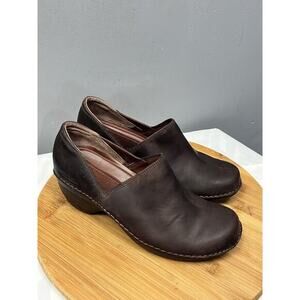 Merrell Shoe Womens 8.5 Emma Slip on Leather Wedge Loafer‎ Clog Brunette Brown